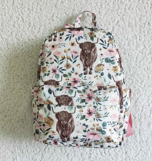Pink Flower Cow Print Backpack
